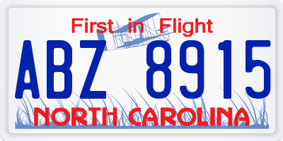 NC license plate ABZ8915