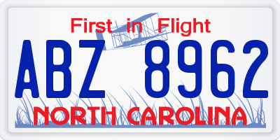 NC license plate ABZ8962