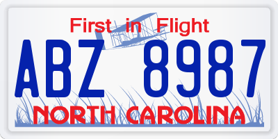 NC license plate ABZ8987