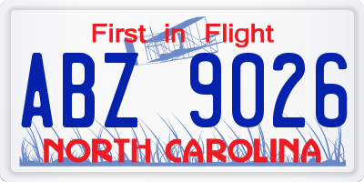 NC license plate ABZ9026