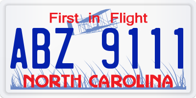 NC license plate ABZ9111