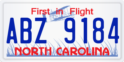 NC license plate ABZ9184