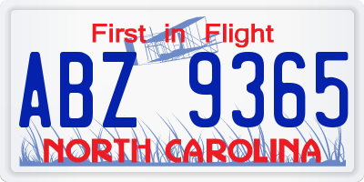 NC license plate ABZ9365