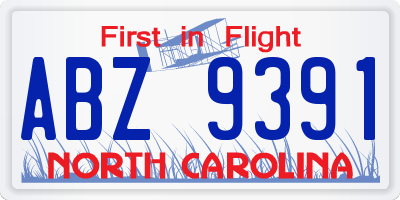 NC license plate ABZ9391