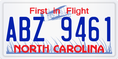 NC license plate ABZ9461