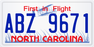NC license plate ABZ9671