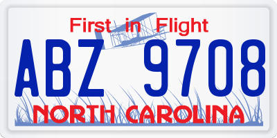 NC license plate ABZ9708