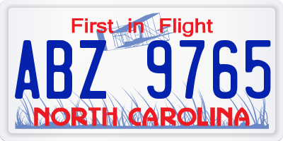 NC license plate ABZ9765
