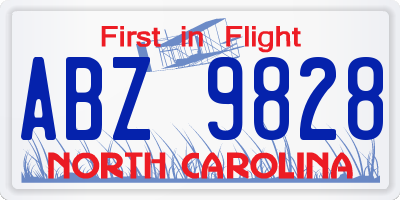 NC license plate ABZ9828