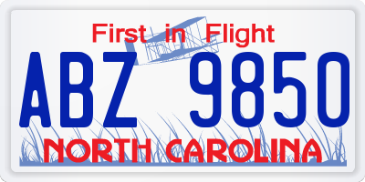 NC license plate ABZ9850