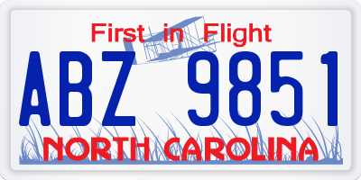NC license plate ABZ9851