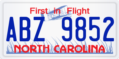 NC license plate ABZ9852