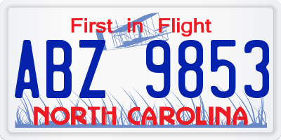 NC license plate ABZ9853