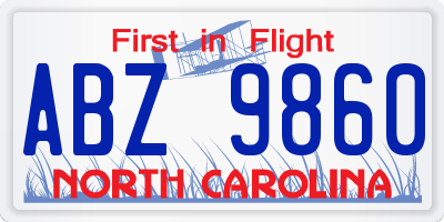 NC license plate ABZ9860