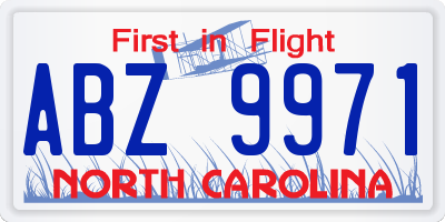 NC license plate ABZ9971