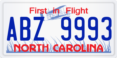 NC license plate ABZ9993