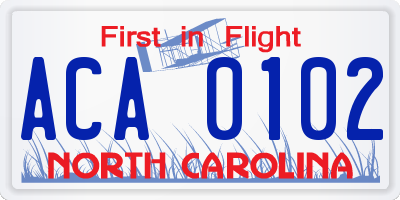 NC license plate ACA0102