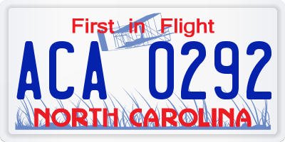 NC license plate ACA0292