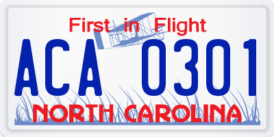 NC license plate ACA0301