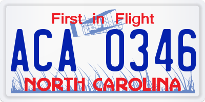 NC license plate ACA0346