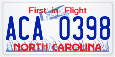 NC license plate ACA0398