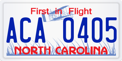 NC license plate ACA0405