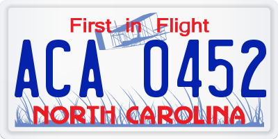 NC license plate ACA0452