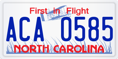 NC license plate ACA0585