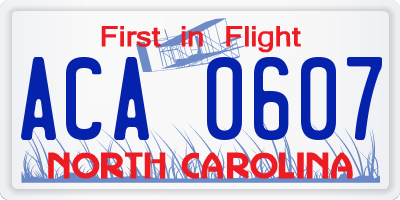 NC license plate ACA0607