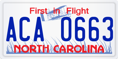 NC license plate ACA0663