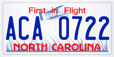 NC license plate ACA0722