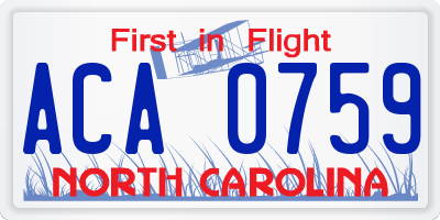 NC license plate ACA0759