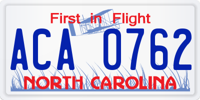 NC license plate ACA0762