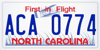 NC license plate ACA0774