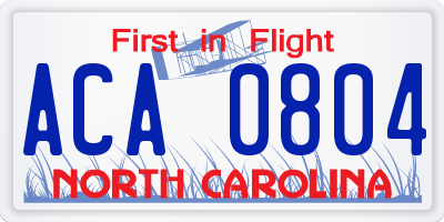 NC license plate ACA0804