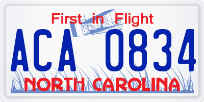 NC license plate ACA0834