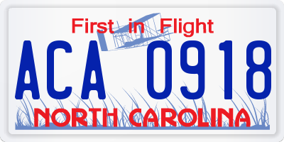NC license plate ACA0918
