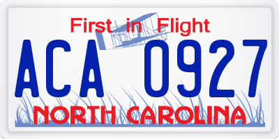 NC license plate ACA0927