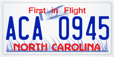 NC license plate ACA0945