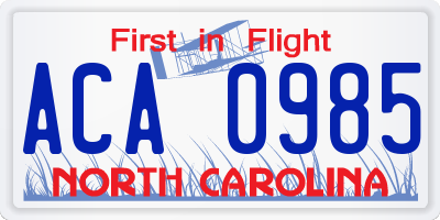 NC license plate ACA0985