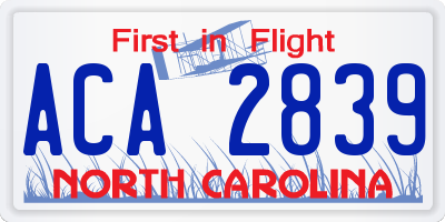 NC license plate ACA2839
