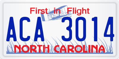 NC license plate ACA3014