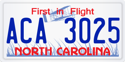 NC license plate ACA3025