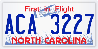 NC license plate ACA3227