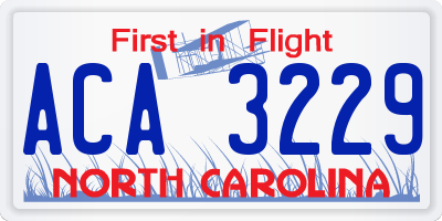 NC license plate ACA3229