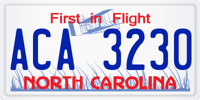 NC license plate ACA3230