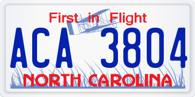 NC license plate ACA3804