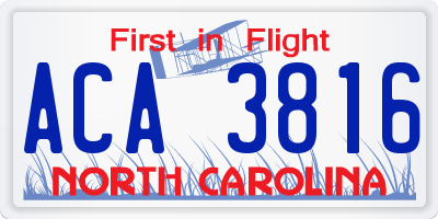 NC license plate ACA3816