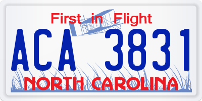 NC license plate ACA3831