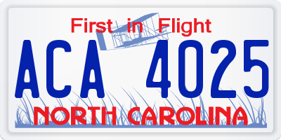 NC license plate ACA4025